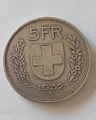 5 Franchi Svizzera Argento 1932