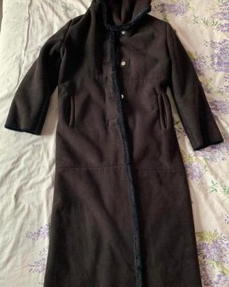 Cappotto lungo nero Conbipel foderato ecopelle,tgM