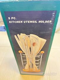 Set 5 pz utensili da cucina con porta-utensili