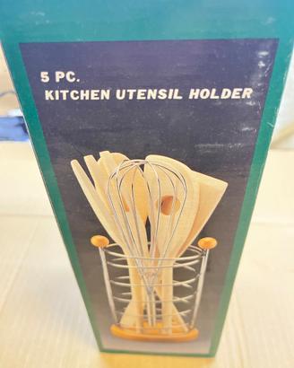 Set 5 pz utensili da cucina con porta-utensili