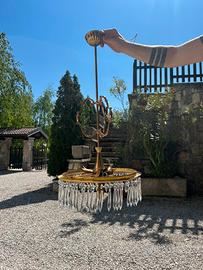 Lampadario in ottone e gocce in cristallo