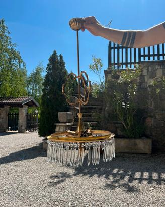 Lampadario in ottone e gocce in cristallo