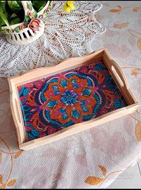 Vassoio in legno con mandala diamond painting 