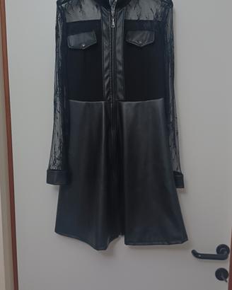 vestito in pizzo e ecopelle 