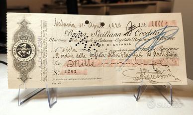 Assegno Banca Siciliana di Credito 1925