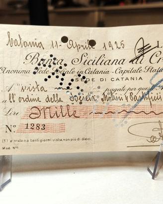 Assegno Banca Siciliana di Credito 1925