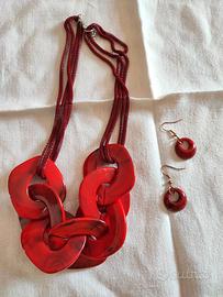 Set collana e orecchini bacalite rossi