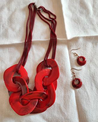 Set collana e orecchini bacalite rossi