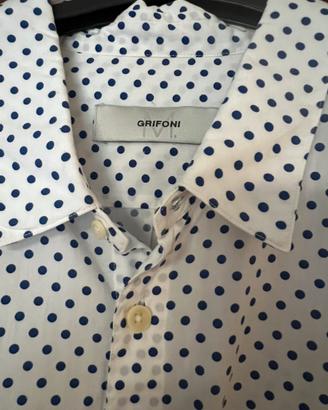 Camicia Grifoni Bianca Pois Blu