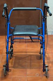 Deambulatore pieghevole con seduta e cestino