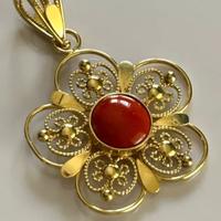 Ciondolo Fiore Filigrana Oro 18kt Corallo 7 GRAMMI