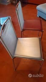 N.4 sedie con seduta in cuoio: due color argento,