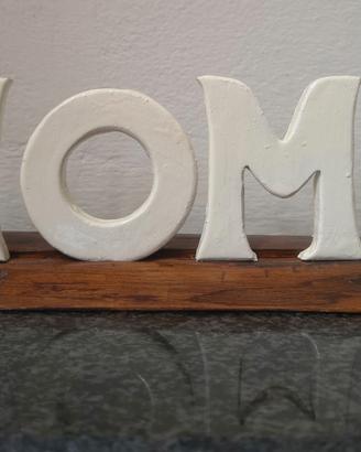 targa in legno scritta home bianco noce nuovo