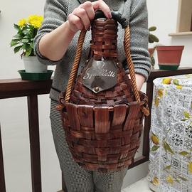 VECCHIO FIASCO IN VETRO SOFFIATO IMPAGLIATO VINO