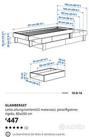 Letto allungabile in pino 2 cassetti 2 materassi