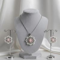 Collana Ciondolo Orecchini Quarzo Rosa floreale