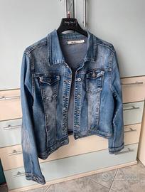 Giubbino jeans effetto slavato con brillantini XL