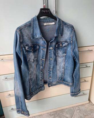 Giubbino jeans effetto slavato con brillantini XL