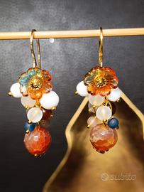 orecchini giada miele,onice bianco,acciaio