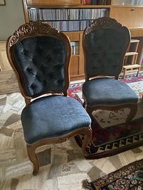 Coppia sedie Rococò Revival in velluto blu