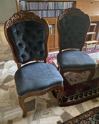 Coppia sedie Rococò Revival in velluto blu