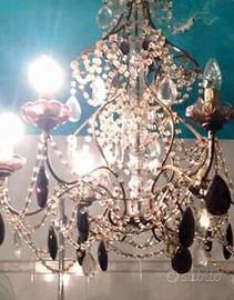 Lampadario ferro battuto e cristallo