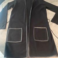 Cardigan lungo con inserti pelle