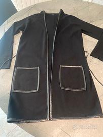 Cardigan lungo con inserti pelle