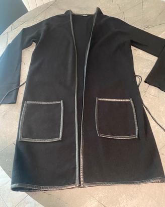 Cardigan lungo con inserti pelle