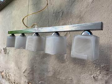 Lampada a sospensione 5 luci vetro opalino