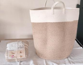 borsa portatutto, cesto biancheria in corda cotone