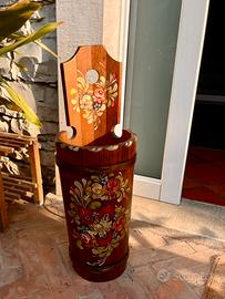 Portaombrelli vintage legno dipinto a mano tiroles