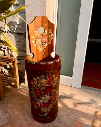 Portaombrelli vintage legno dipinto a mano tiroles