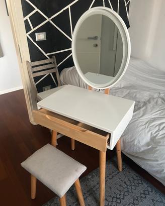 Tavolo trucco con specchio e luce LED + sgabello