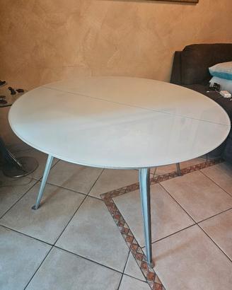 Tavolo tondo allungabile in cristallo satinato