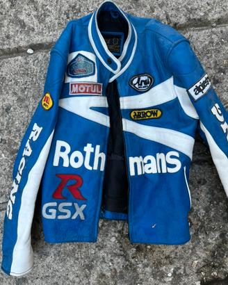 Giubotto moto vera pelle vintage rohtmans suzuki
