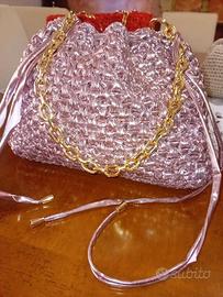 Borsa a uncinetto handmade rosa cipria