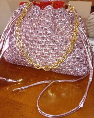 Borsa a uncinetto handmade rosa cipria