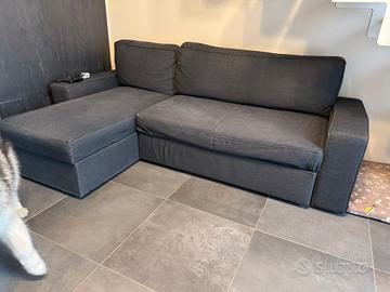 divano letto in tessuto con contenitore