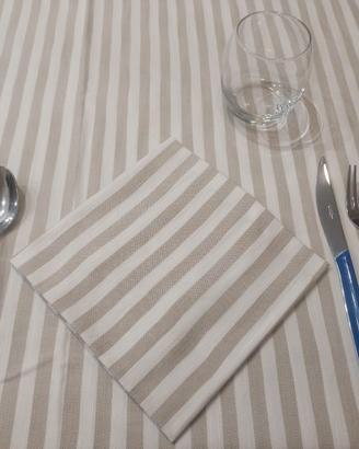 Tovaglie e Tovaglioli Cotone Rigato Bianco e Beige