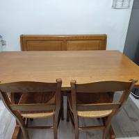 Set tavolo legno + 2 panche contenitrici + 3 sedie