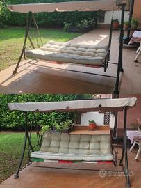 Dondolo letto 3 posti con tettino parasole cuscini
