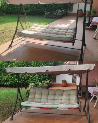 Dondolo Da Giardino 3 Posti Con Tetto Parasole Uv Resistente Regolabile Reclinabile Impermeabile Struttura In Acciaio 178x125x163 Cm Seduta Textilene 82561898