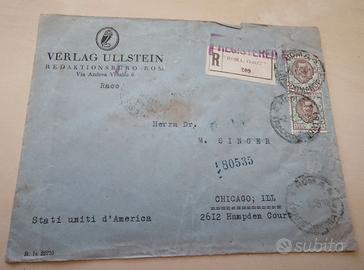 Busta Raccomandata 1923 ROMA-CHICAGO (Doppio Porto