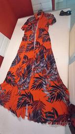 vestito donna rosso corallo, nero e bianco 