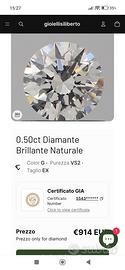 Diamante naturale certificato GIA ct 0,50