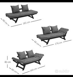 Divano letto futon 3 posizioni + 2 cuscini
