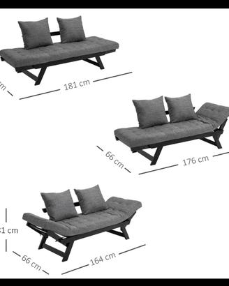 Divano letto futon 3 posizioni + 2 cuscini