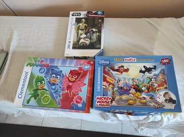 Puzzle PJ Masks, Star wars e Mickey Mouse