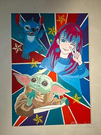 QUADRO  PERSONAGGI DISNEY  + ANIME 70X100CM